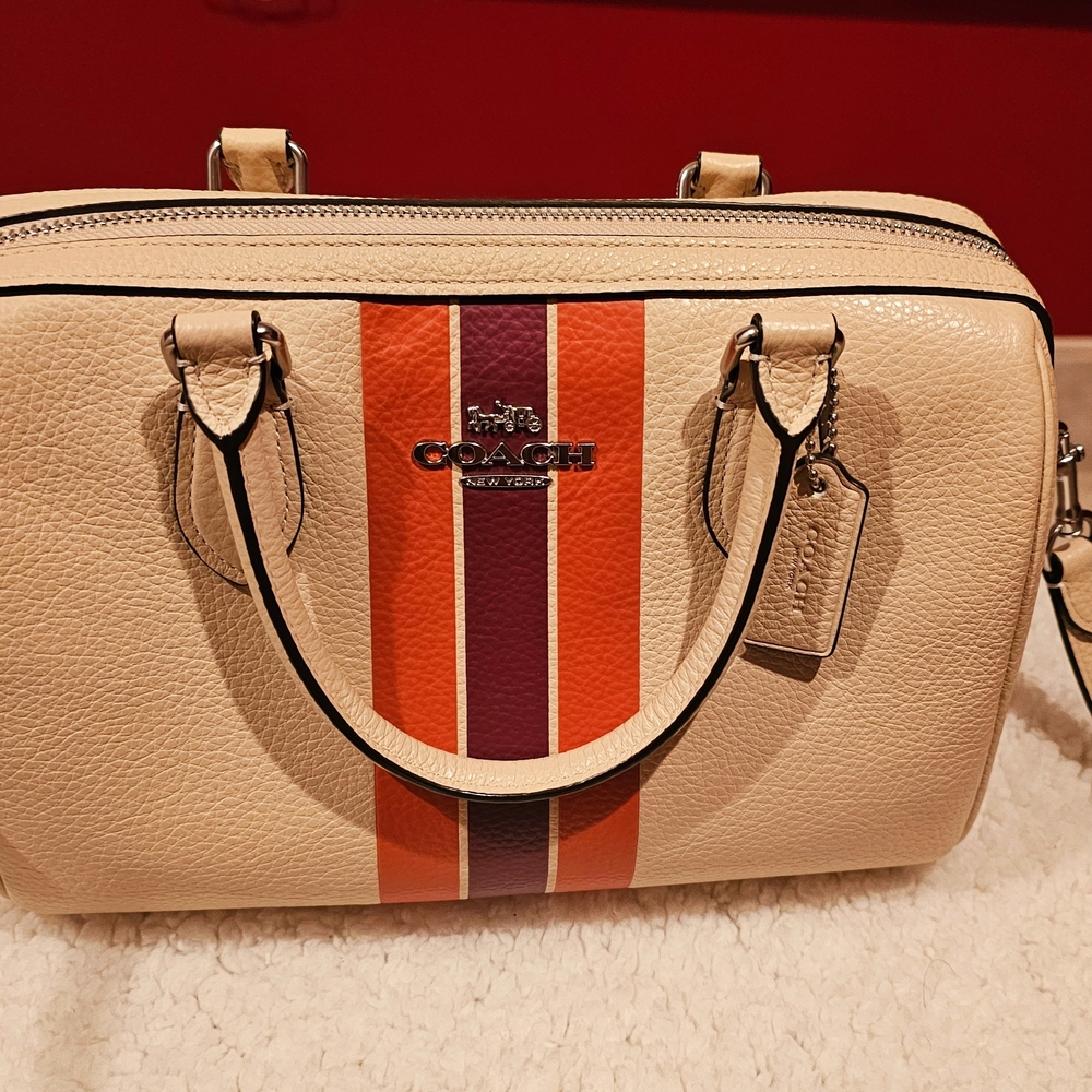 Coach Tan Satchel with Red and Purple Stripes